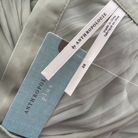 Anthropologie Mint Green Open Back Blouson Sleeve Blouse - Picture 10 of 12
